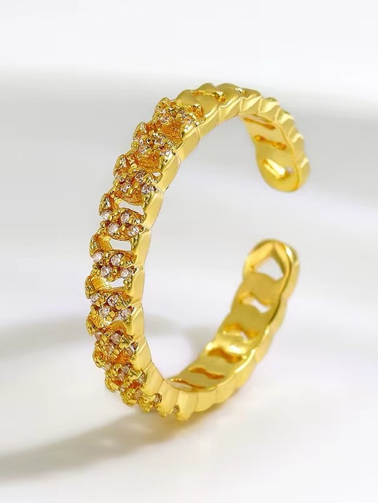 Lavish Jewelry Jewelry - Trendy Bonafide Glam 18k Plated Cuban Link Open Ring | Cubic Zirconia Stones
